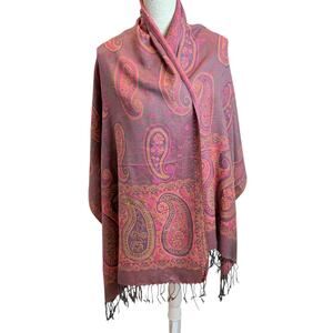 Pashmina Women's Pink 100% Cashmere Paisley Scarf Shawl Fringe Soft Elegant